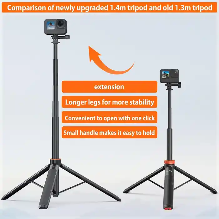 VRIG TP-21 Extendable Selfie Stick Tripod for GoPro Max Hero 10 9 8 7 6 5 4, DJI Osmo Action, Insta 360 One R and More Action Camera（55.1'')
